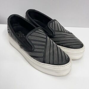 Salvatore Ferragamo Leather Studded Slip On Sneakers Shoe Black Silver 8 M 8 1/2